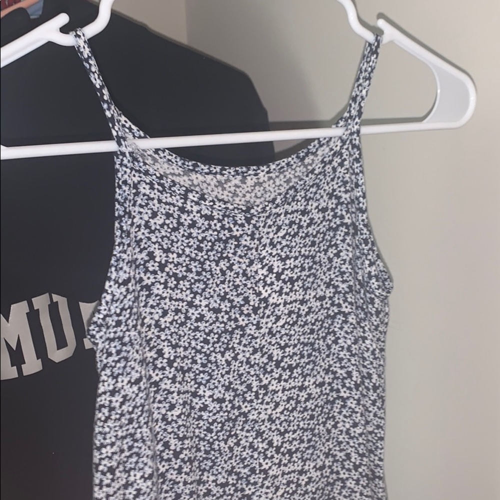 a blue flowered dress